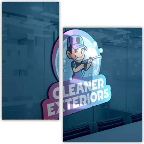 Cleaner Exteriors logo on a wall